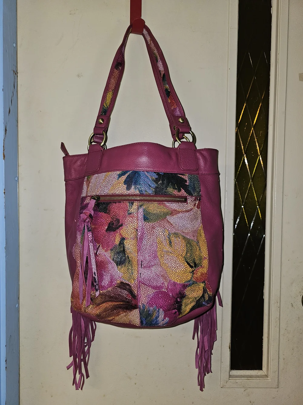 Shariff! RARE! Vintage! Made in New York Pink Floral Fringe shoulder bag
